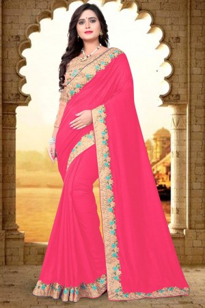 Graceful Pink Silk Embroidered Party Wear Saree With Satin Blouse