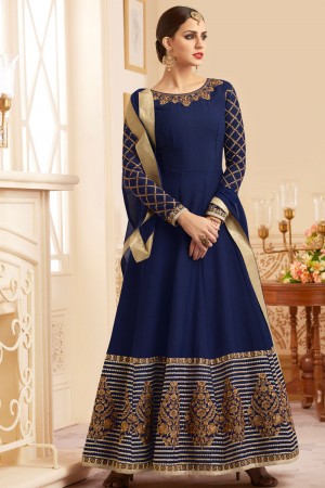 Beautiful Blue Silk Embroidered Work Party Wear Anarkali Salwar Suit
