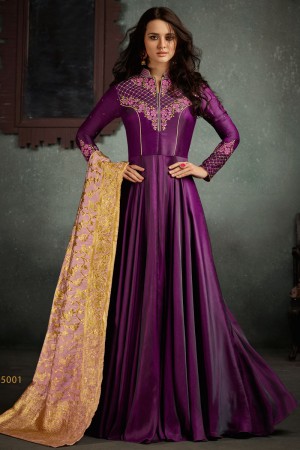 Classic Maroon Silk Embroidery Worked Gown With Jacquard Dupatta