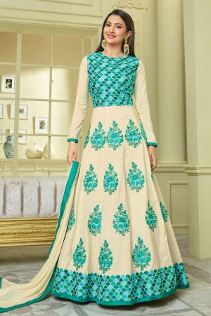 Gauhar Khan Classic Green and Off White Embroidered Work Anarkali Salwars