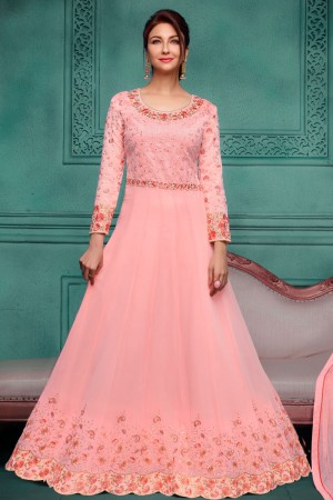 Saumya Tandon Beautiful Pink Embroidery Worked Anarkali Salwars Suit