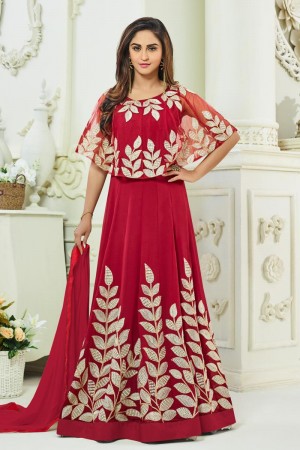 Stylish Pink Patch Worked Georgette Anarkali Salwar Suit