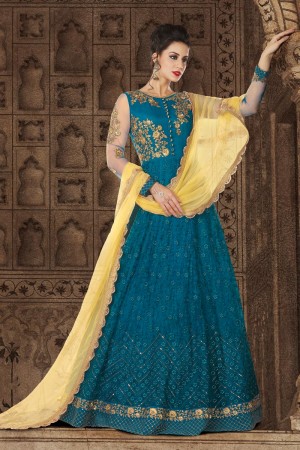 Beautiful Turquoise Net Fabric Long Length Salwar Suit