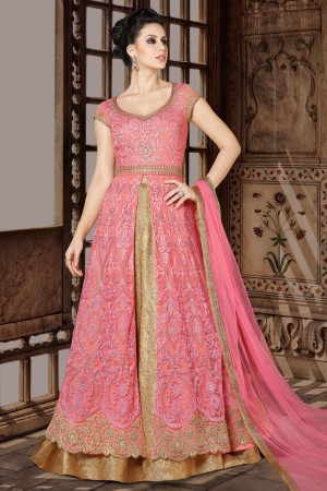 Beautiful Pink Embroidery Worked Salwars Suit with Net Dupatta
