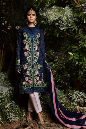 Stylish Blue Party Wear Embroidery Worked Salwars Suit