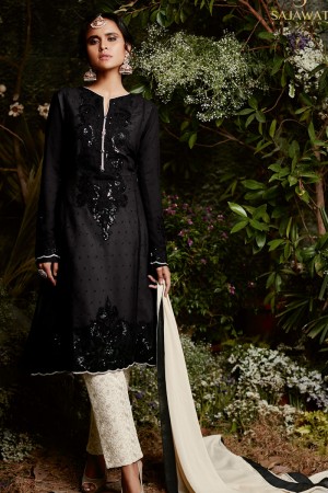 Pretty Black Casual Wear Salwars Suit with Lace Worked Dupatta