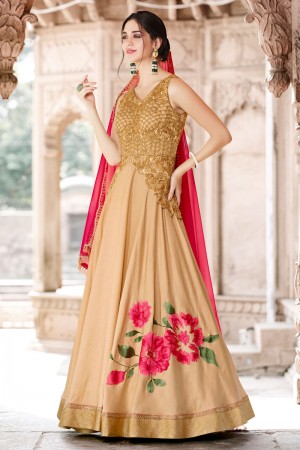 Charming Golden Party Wear Embroidery Worked Salwar Suit