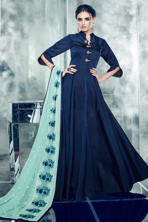 Gorgeous Blue Anarkali Salwars With Georgette Dupatta