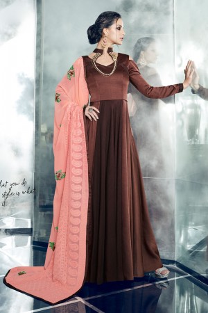 Classic Brown Silk Designer Anarkali Salwars