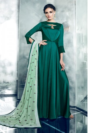 Graceful Green Silk Designer Anarkali Salwars