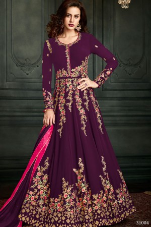 Graceful Maroon Georgette Embroidered Work Salwars Suit with Nazmin Dupatta