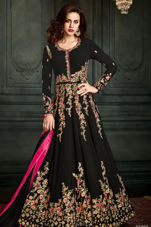 Pretty Black Party Wear Embroidered Work Salwar Suit