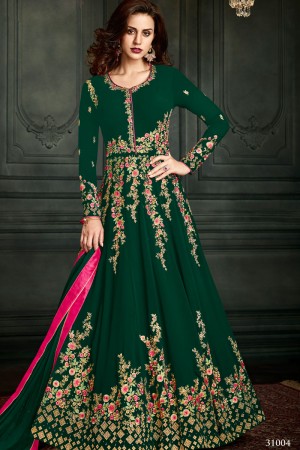 Classic Green Georgette Embroidered Work Designer Salwar Suit