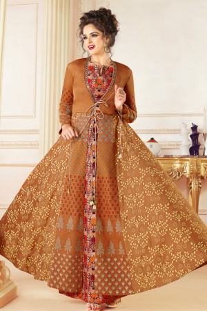 Graceful Orange Embroidered Work Salwars Suit