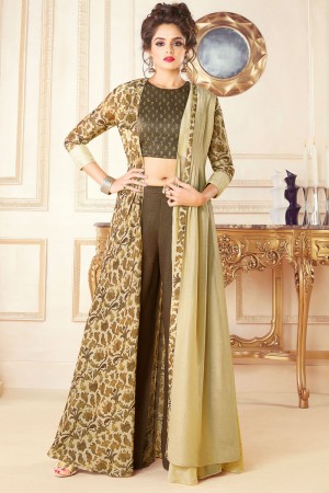 Beuatiful Beige Party Wear Embroidered Work Printed Salwar Suit