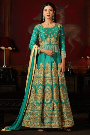 Gauhar Khan Gorgeous Green Silk Designer Anarkali Anarkali Salwar Suit