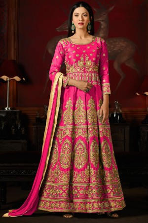Gauhar Khan Charming Pink Embroidered Work Anarkali Anarkali Salwars Suit