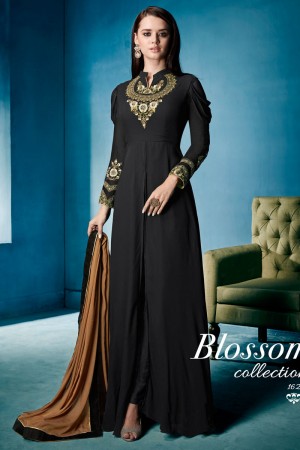 Excellent Black Embroidered Work Long Length Gown