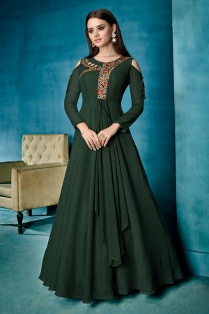 Beautiful Green Embroidered Work Gown
