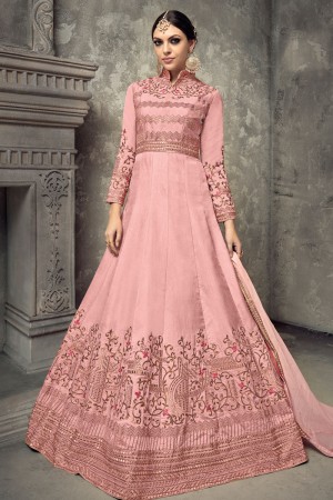 Excellent Pink Silk Embroidered Work Salwar Suit