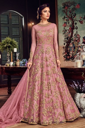Supreme Pink Net Designer Anarkali Salwar Suit With Net Dupatta