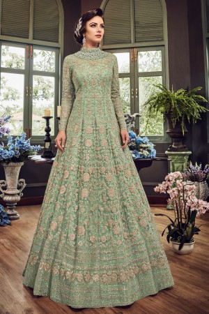 Admirable Green Net Designer Anarkali Salwar Suit With Net Dupatta