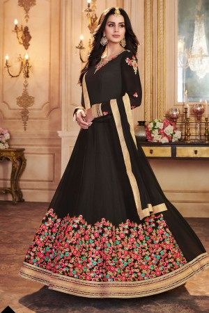 Beautiful Black Georgette and Santoon Bottom Designer Anarkali Salwar Suit with Nazmin Dupatta
