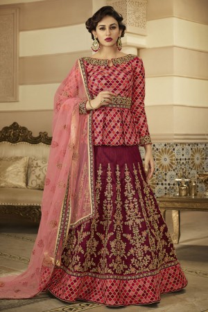 Gorgeous Maroon Silk Embroidered Designer Anarakali Salwar Suit With Net Dupatta