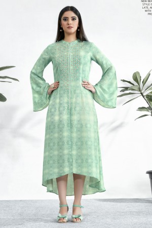Pretty Green Maslin Designer Resham Work Kurti