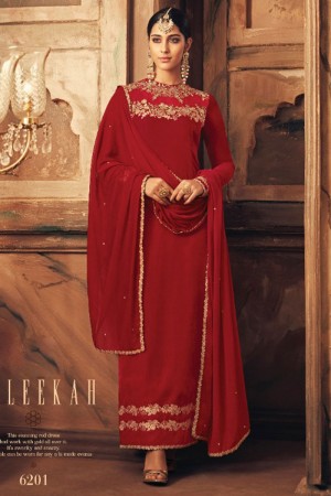 Charming Red Velvet Designer Embroidered Work Anarkali Salwar Suit