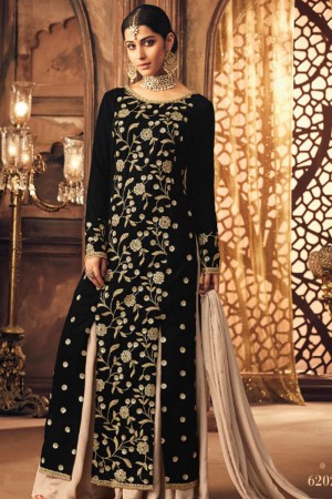 Lovely Black Velvet Embroidered Work Salwar Suit
