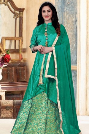 Desirable Green Banglori Silk Jaquard Work Designer Gown