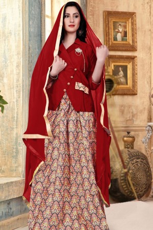 Optimum Maroon Banglori Silk Printed Long Length Designer Gown