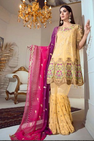 Optimum Yellow Georgette Embroidered Designer Plazo Salwar Suit