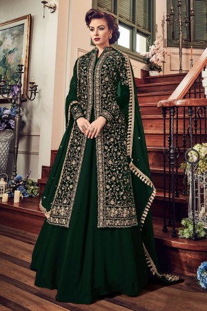 Gorgeous Green Velvet Embroidered Designer Anarkali Salwar Suit
