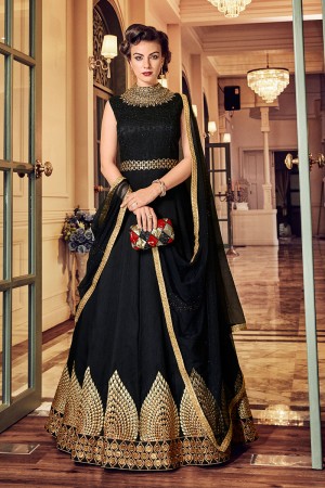 Admirable Black Banglori Silk Embroidered Designer Anarkali Salwar Suit