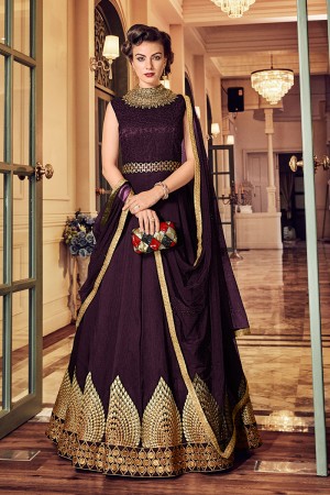 Classic Purple Banglori Silk Embroidered Designer Anarkali Salwar Suit