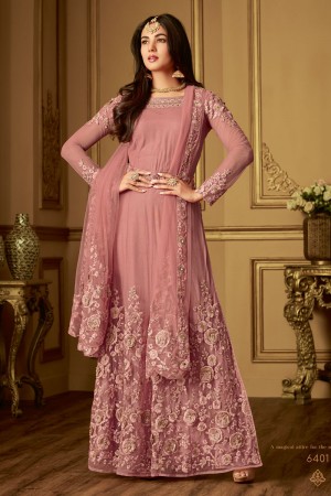 Excellent Pink Net Embroidered Designer Anarkali Salwar Suit