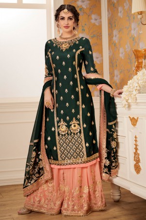 Classic Green Viscose Embroidered Designer Sharara Plazo Salwar Suit