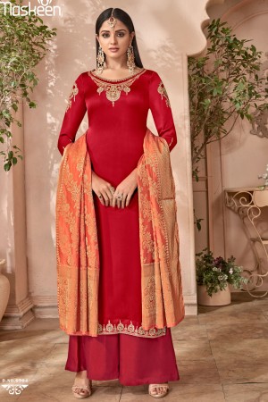 Admirable Red Georgette Embroidered Designer Plazo Salwar Suit
