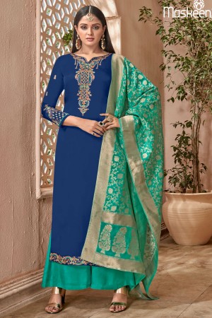 Gorgeous Blue Georgette Embroidered Designer Plazo Salwar Suit