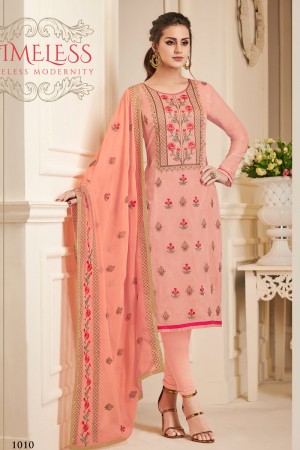 Lovely Pink Silk Embroidered Designer Salwar Suit With Chiffon Dupatta